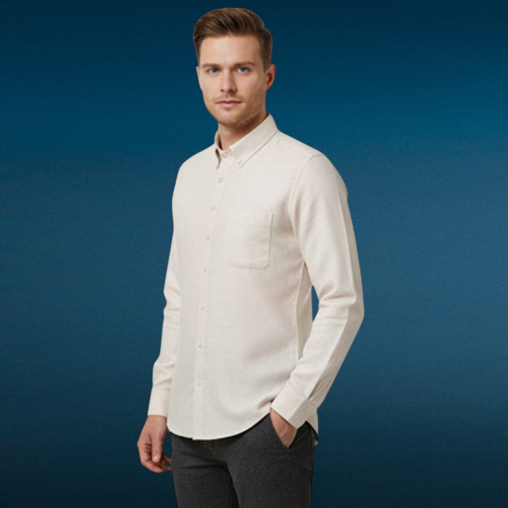 Miraque Men’s Solid Formal Shirt – Regular Fit Cotton Cream Color | Full Sleeve Shirt for Men