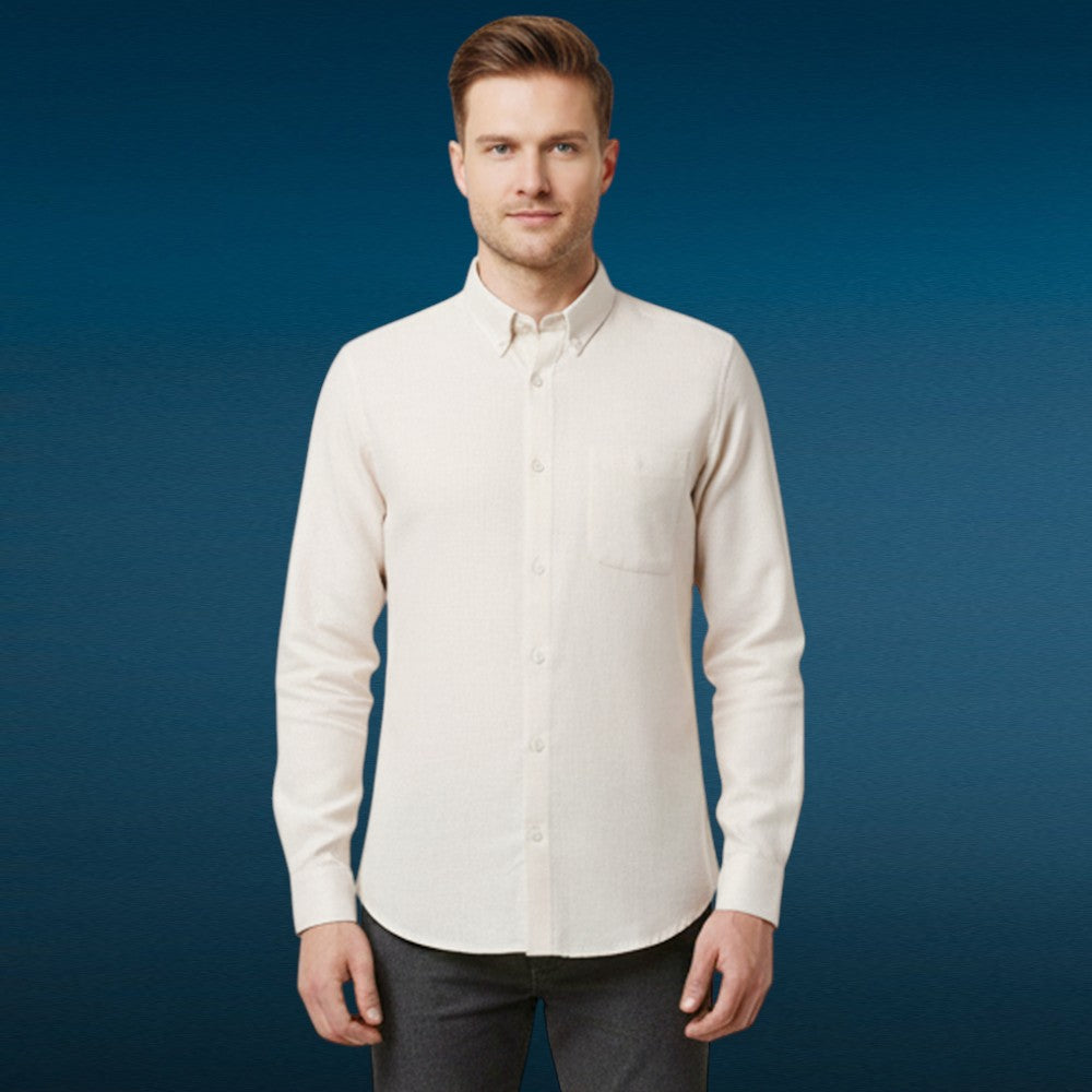 Miraque Men’s Solid Formal Shirt – Regular Fit Cotton Cream Color | Full Sleeve Shirt for Men