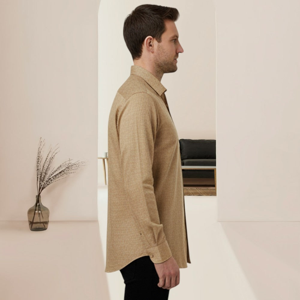 MIraque Men’s Premium Beige Slim Fit Full Sleeve Shirt