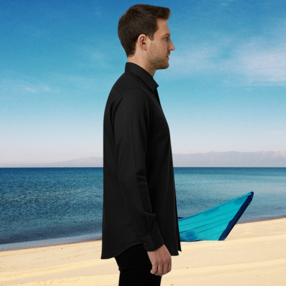 Miraque Men’s Premium Black Slim Fit Full Sleeve Shirt | Solid Formal & Party Wear Shirt