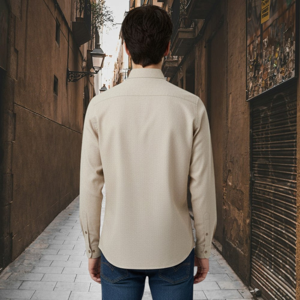 Miraque Men’s Light Beige Slim Fit Full Sleeve Shirt | Sand Color Casual & Office Wear Shirt