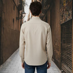 Miraque Men’s Light Beige Slim Fit Full Sleeve Shirt | Sand Color Casual & Office Wear Shirt