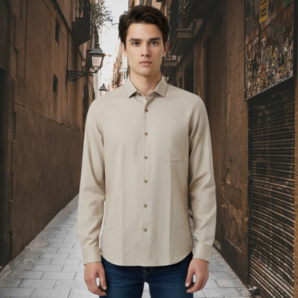 Miraque Men’s Light Beige Slim Fit Full Sleeve Shirt | Sand Color Casual & Office Wear Shirt