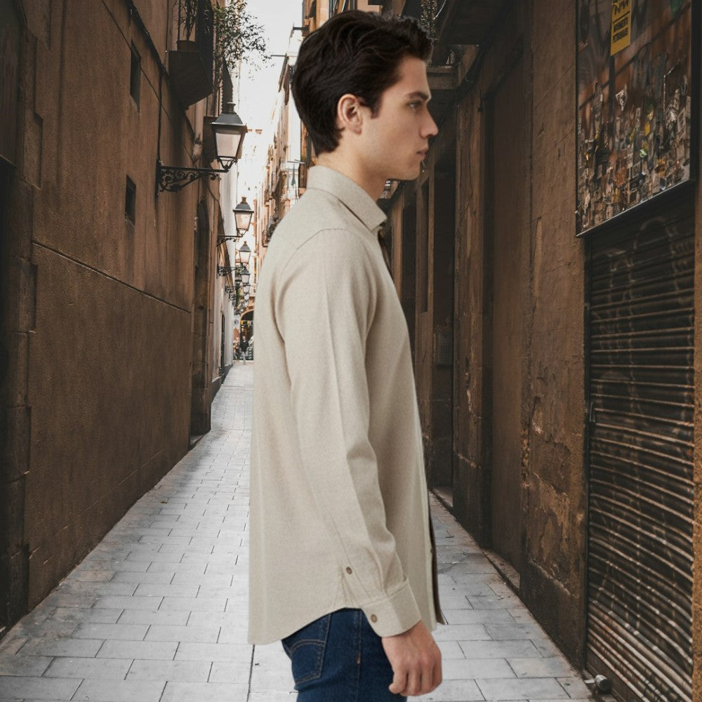 Miraque Men’s Light Beige Slim Fit Full Sleeve Shirt | Sand Color Casual & Office Wear Shirt