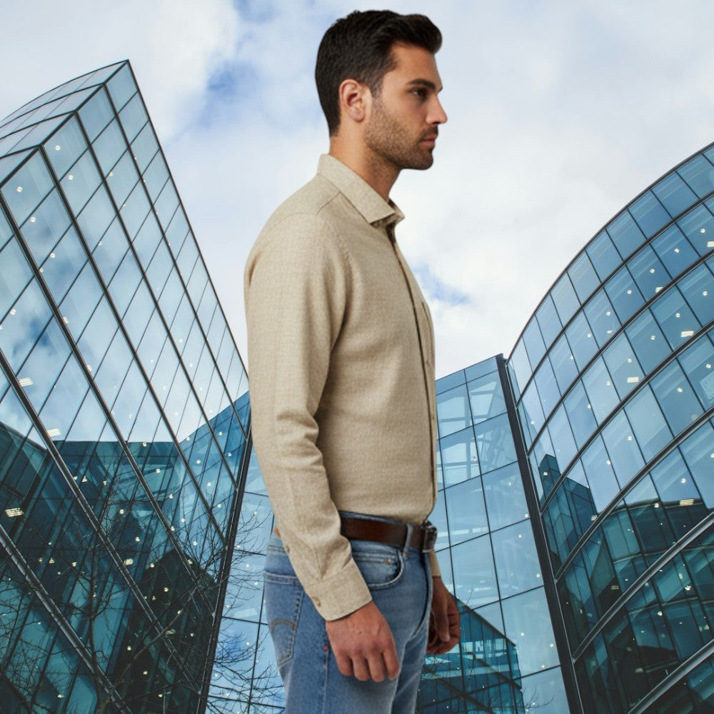 Miraque Men’s Beige Slim Fit Full Sleeve Shirt | Light Camel Casual & Office Wear Shirt