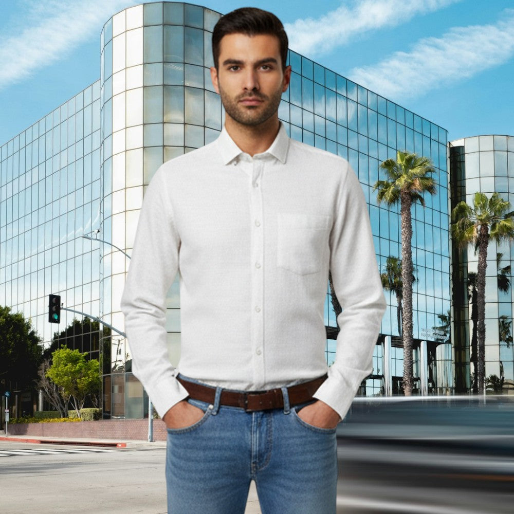Miraque Men’s Off-White Slim Fit Full Sleeve Shirt | Cream White Office & Casual Wear Shirt