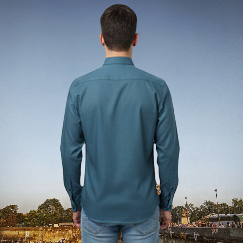 Miraque Men’s Teal Blue Slim Fit Full Sleeve Shirt | Premium Office & Casual Wear Shirt