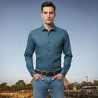 Miraque Men’s Teal Blue Slim Fit Full Sleeve Shirt | Premium Office & Casual Wear Shirt