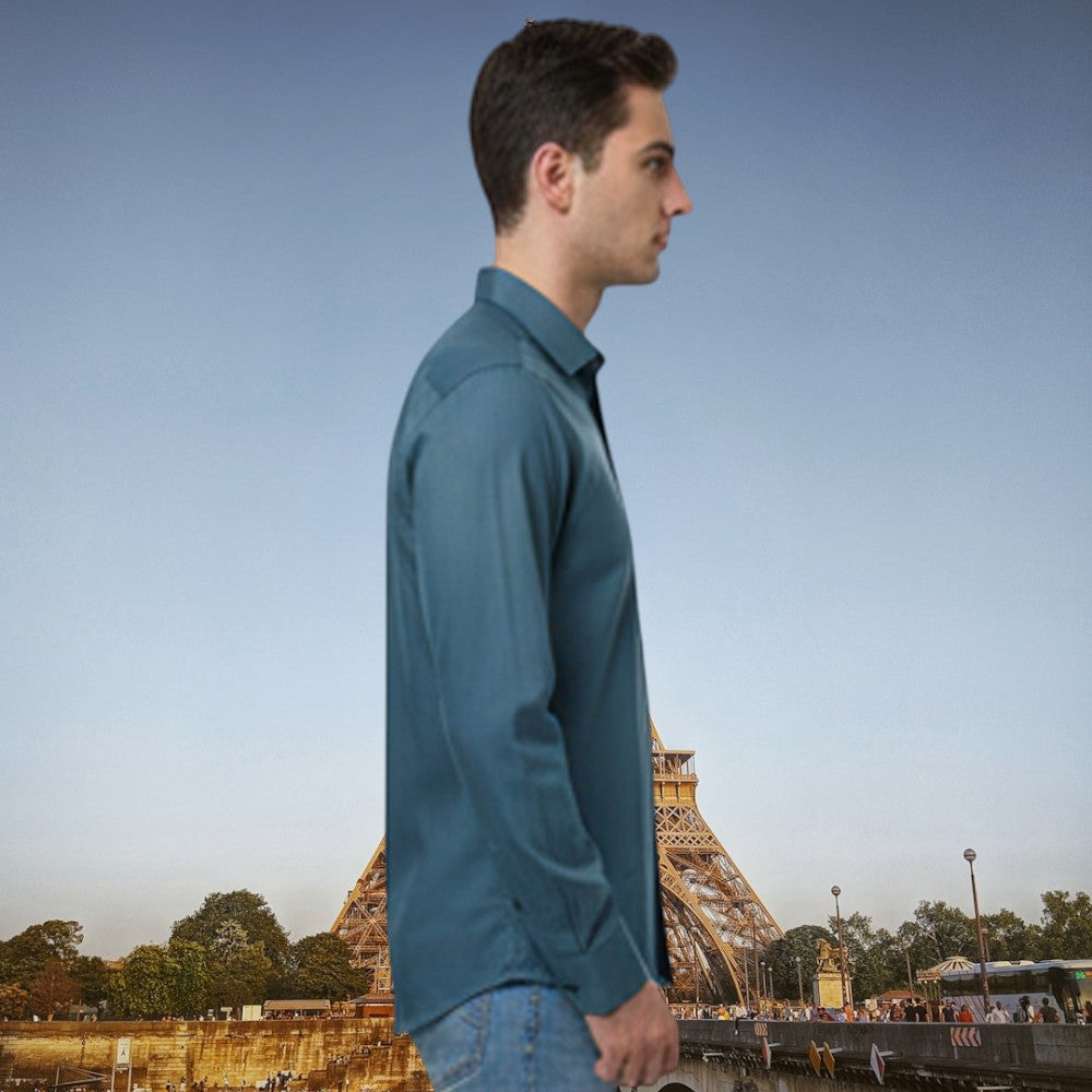 Miraque Men’s Teal Blue Slim Fit Full Sleeve Shirt | Premium Office & Casual Wear Shirt