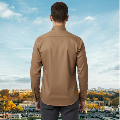 Miraque Men’s Brown Slim Fit Full Sleeve Shirt | Camel Tan Premium Office & Casual Wear Shirt