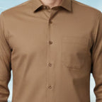 Miraque Men’s Brown Slim Fit Full Sleeve Shirt | Camel Tan Premium Office & Casual Wear Shirt