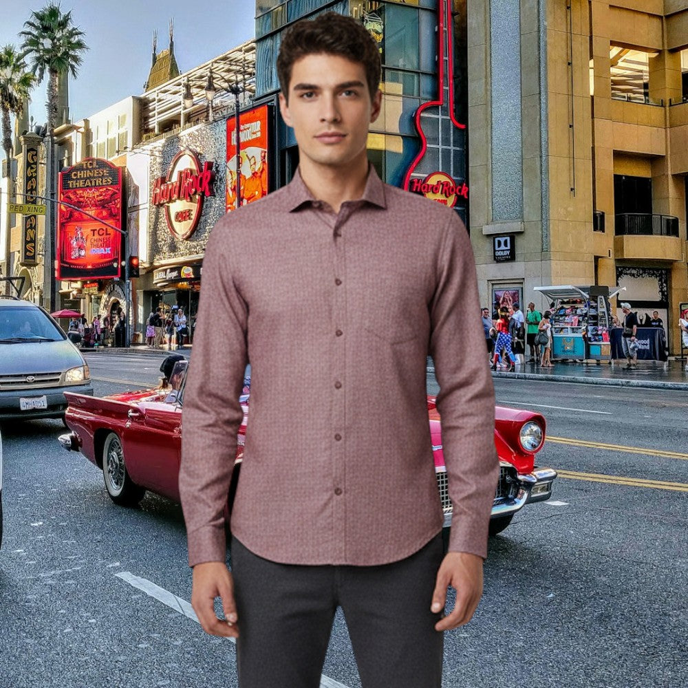 Miraque Men’s Brown Slim Fit Full Sleeve Shirt | Camel Tan Office & Casual Wear Shirt